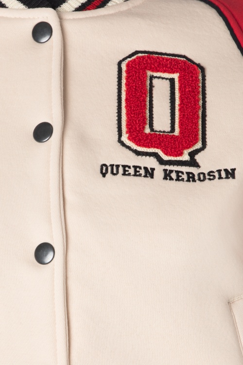 Queen Kerosin - Damen Raglan College Sweat jacket in beige en rood 3