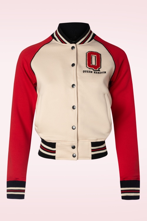 Queen Kerosin - Damen Raglan College Sweat Jacket in Beige and Red