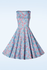 Topvintage Boutique Collection - Topvintage exclusive ~ Adriana Floral swing jurk in lichtblauw 5