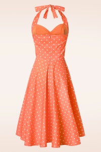 Topvintage Boutique Collection - Topvintage exclusive ~ Bettie polka dot swing jurk in oranje  4