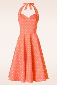 Topvintage Boutique Collection - Topvintage exclusive ~ Bettie polka dot swing jurk in oranje  3