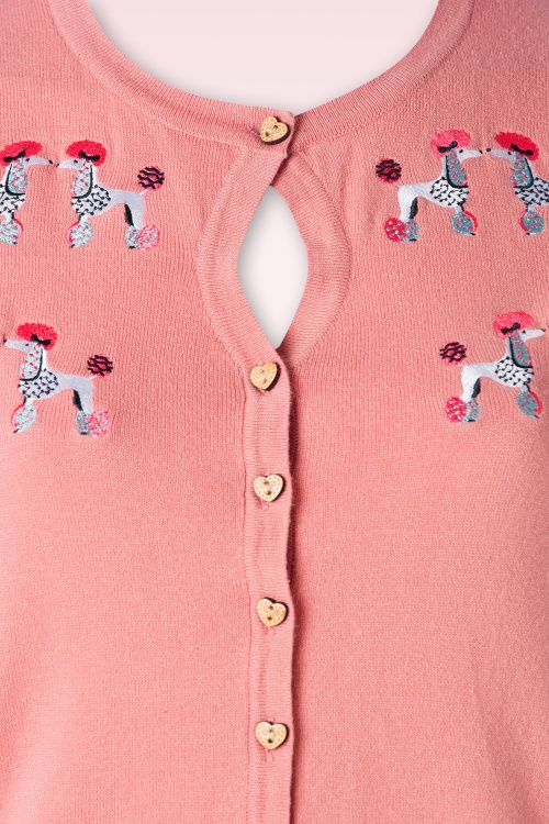 Banned Retro - The Kissing Poodles Strickjacke in Pink 3