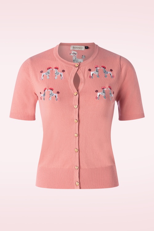Banned Retro - The Kissing Poodles Strickjacke in Pink