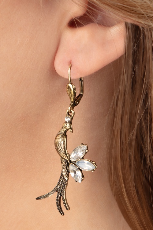 Lovely - Crystal Love Birds Earrings in Gold