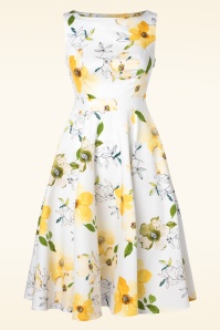 Hearts & Roses - Jamie – Swing-Kleid mit gelben Blumenmuster in Weiß