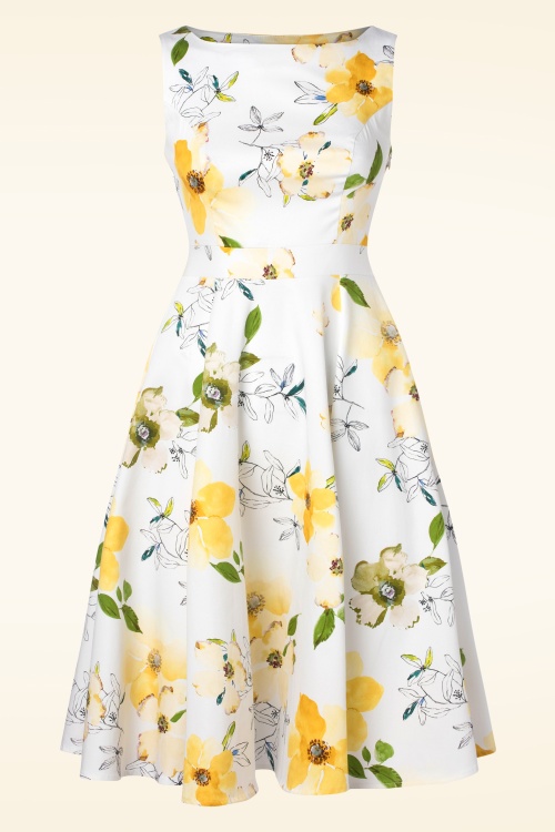 Hearts & Roses - Jamie gele bloemen jurk in wit 