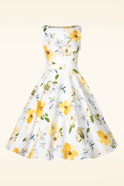 Hearts & Roses - Jamie – Swing-Kleid mit gelben Blumenmuster in Weiß 3