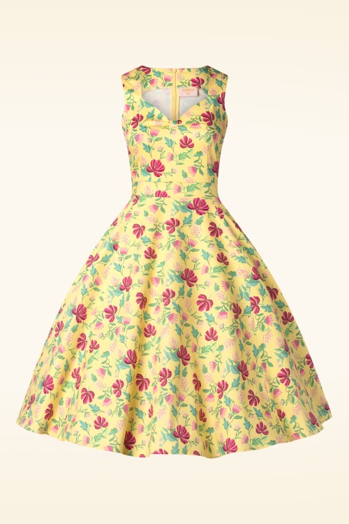 Topvintage Boutique Collection - TopVintage exclusive ~ Eliane Floral swing jurk in lichtgeel 5