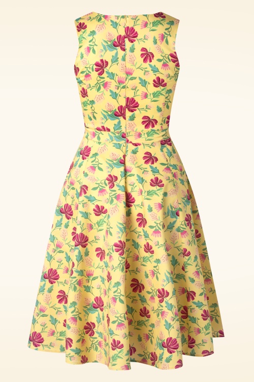 Topvintage Boutique Collection - TopVintage exclusive ~ Eliane Floral swing jurk in lichtgeel 7
