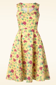 Topvintage Boutique Collection - TopVintage exclusive ~ Eliane Floral swing jurk in lichtgeel 4