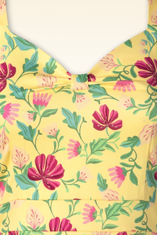 Topvintage Boutique Collection - TopVintage exclusive ~ Eliane Floral swing jurk in lichtgeel 6