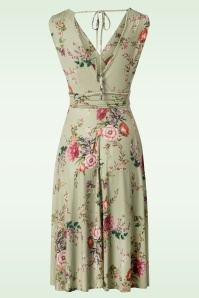 Vintage Chic for Topvintage - Jane bloemen midi-jurk in vintage groen 4