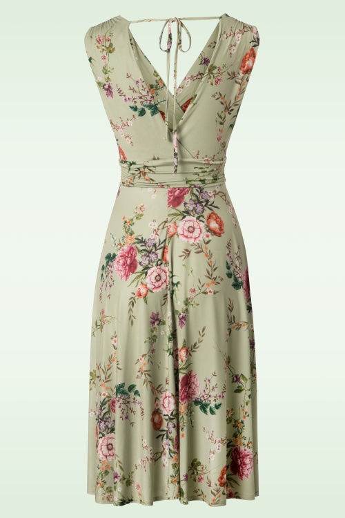 Vintage Chic for Topvintage - Jane bloemen midi-jurk in vintage groen 4