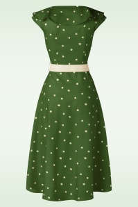 Vixen - Gestippelde midi-jurk met brede kraag in groen 4