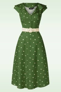 Vixen - Gestippelde midi-jurk met brede kraag in groen