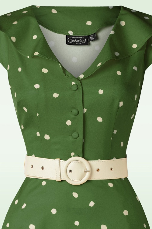Vixen - Gestippelde midi-jurk met brede kraag in groen 3