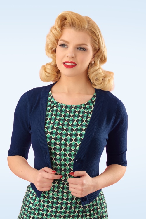 Banned Retro - 50s Overload Cardigan in Night Blue 2