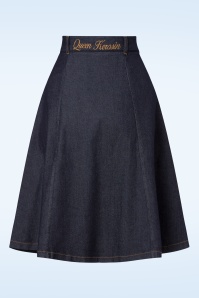 Queen Kerosin - Workwear Denim Skirt Années 50 en Bleu Foncé 2