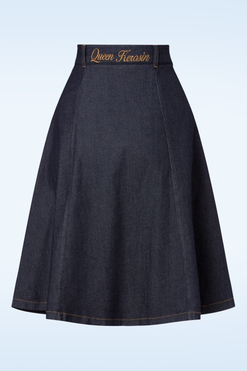 Queen Kerosin - Workwear Denim Skirt Années 50 en Bleu Foncé 2