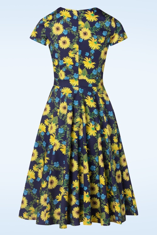 Topvintage Boutique Collection - Topvintage exclusive ~ Olivia Short Sleeves Swing Dress Années 50 en Bleu Foncé 4