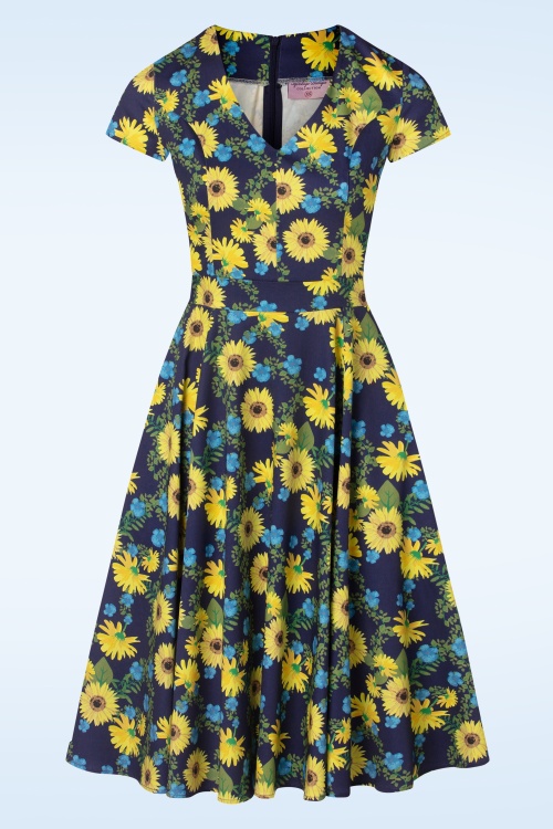 Topvintage Boutique Collection - Exklusiv bei Topvintage ~ Olivia Swing Kleid mit kurzen Ärmeln in Dunkelblau