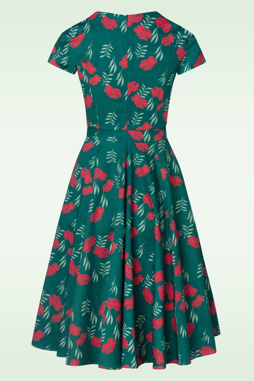 Topvintage Boutique Collection - Exklusiv bei Topvintage ~ Olivia Swing Kleid mit kurzen Ärmeln in Blaugrün 4