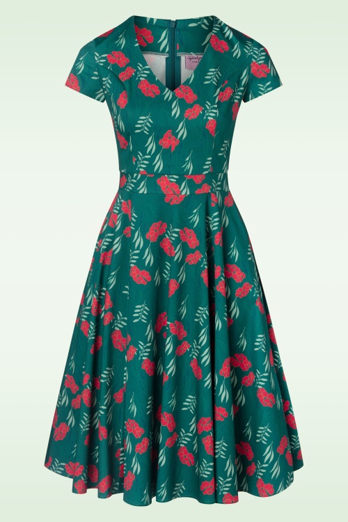 Topvintage Boutique Collection - Exklusiv bei Topvintage ~ Olivia Swing Kleid mit kurzen Ärmeln in Blaugrün