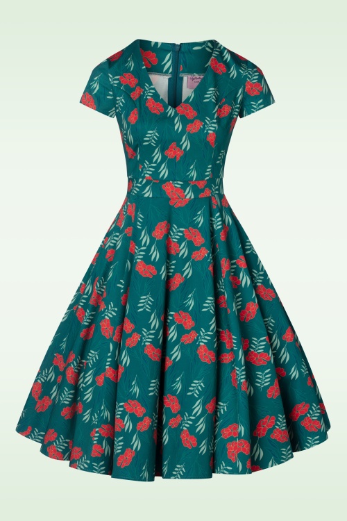 Topvintage Boutique Collection - Exklusiv bei Topvintage ~ Olivia Swing Kleid mit kurzen Ärmeln in Blaugrün 2