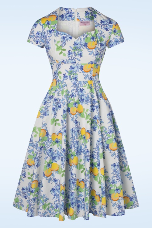 Topvintage Boutique Collection - TopVintage exclusive ~ 50s Joliena Swing Dress in White and Blue 3