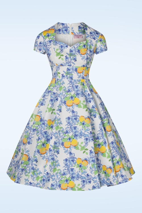 Topvintage Boutique Collection - TopVintage exclusive ~ 50s Joliena Swing Dress in White and Blue 4