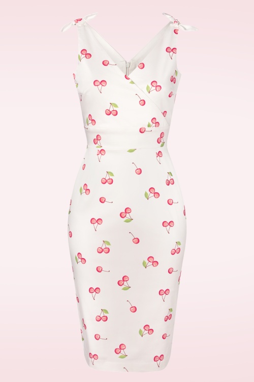 Glamour Bunny - The Harper Cherry Print Pencil Dress en Blanc 4
