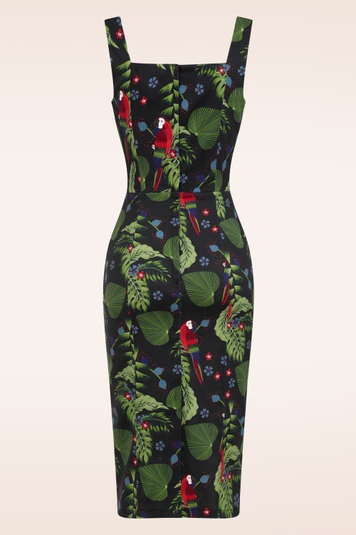Collectif Clothing - Anita Parrot Paradise Pencil Dress Années 50 en Noir 5