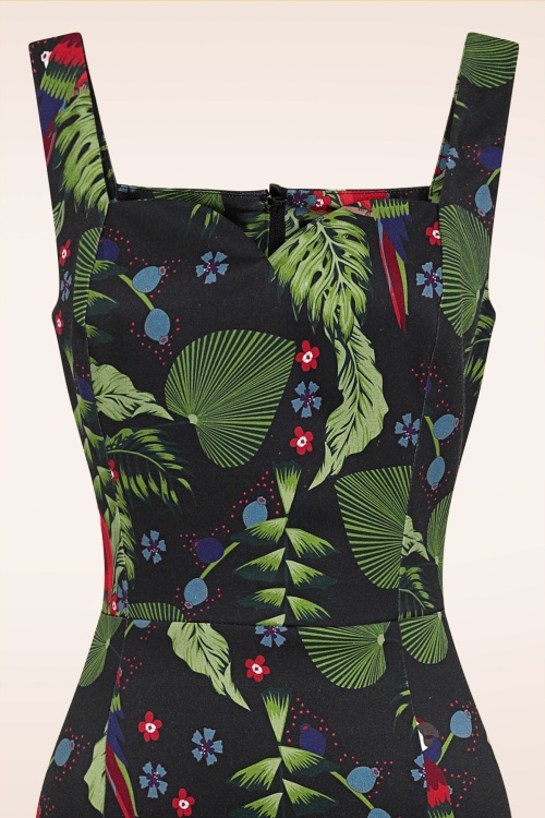Collectif Clothing - Anita Parrot Paradise Pencil Dress Années 50 en Noir 3
