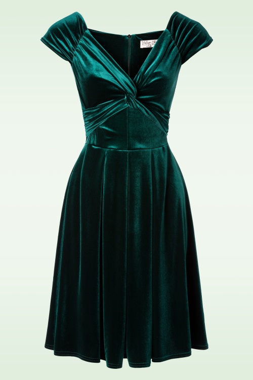 Vintage Chic for Topvintage - 50s Trissie Twisted Velvet Swing Dress in Green