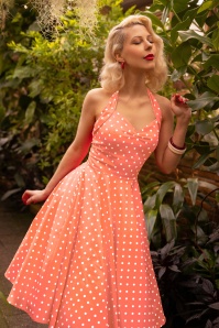 Topvintage Boutique Collection - Topvintage exclusive ~ Bettie Polka Dot Swing Dress in Orange