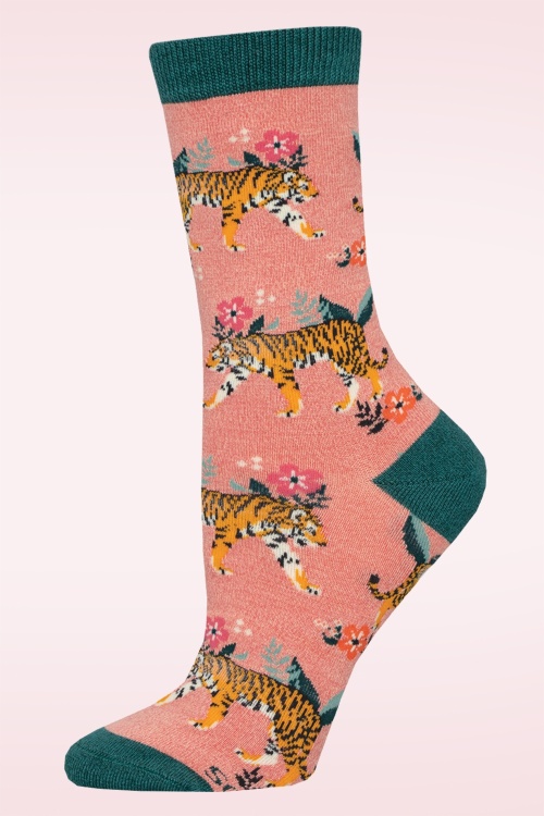 Socksmith - Chaussettes fleuries Tiger en bambou rose