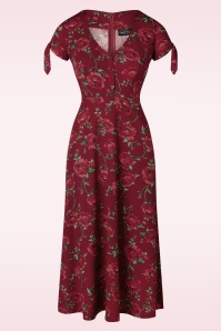 Vixen - Roses Midi Dress Années 60 en Rouge Foncé