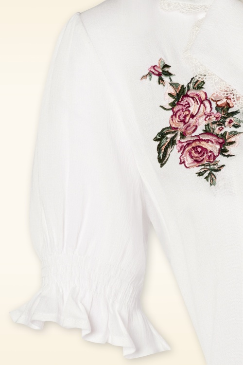 Vixen - Floral Vintage Embroided Blouse en Blanc 3