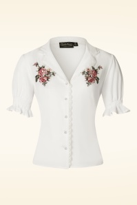 Vixen - Floral Vintage Embroided Blouse en Blanc