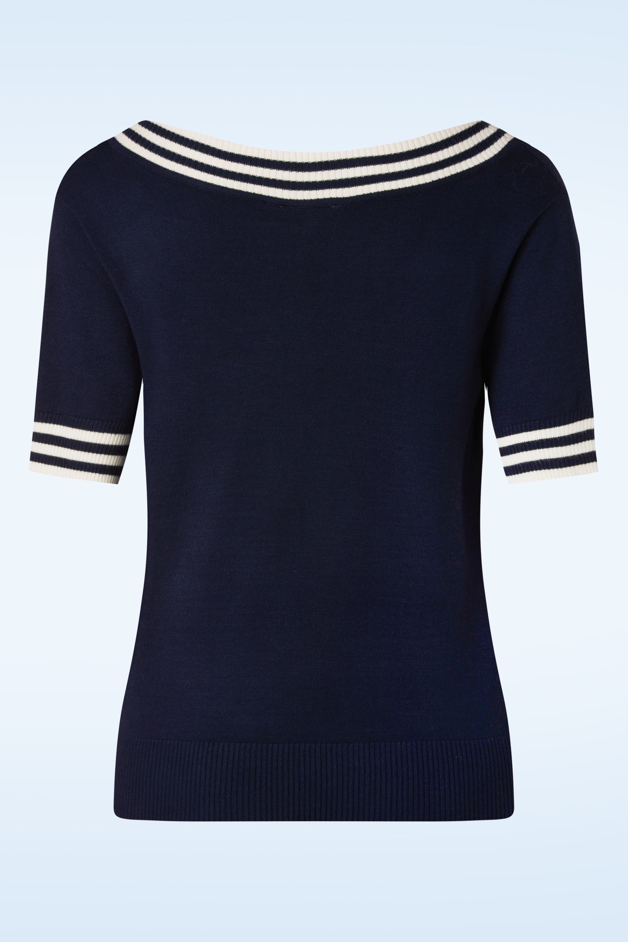 Vixen - Sally top met korte mouwen en gestreepte halslijn in marineblauw 2