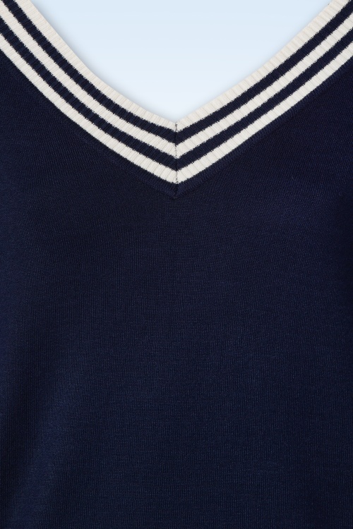 Vixen - 50s Sally Stripe Neckline Short Sleeve Top in Navy 3
