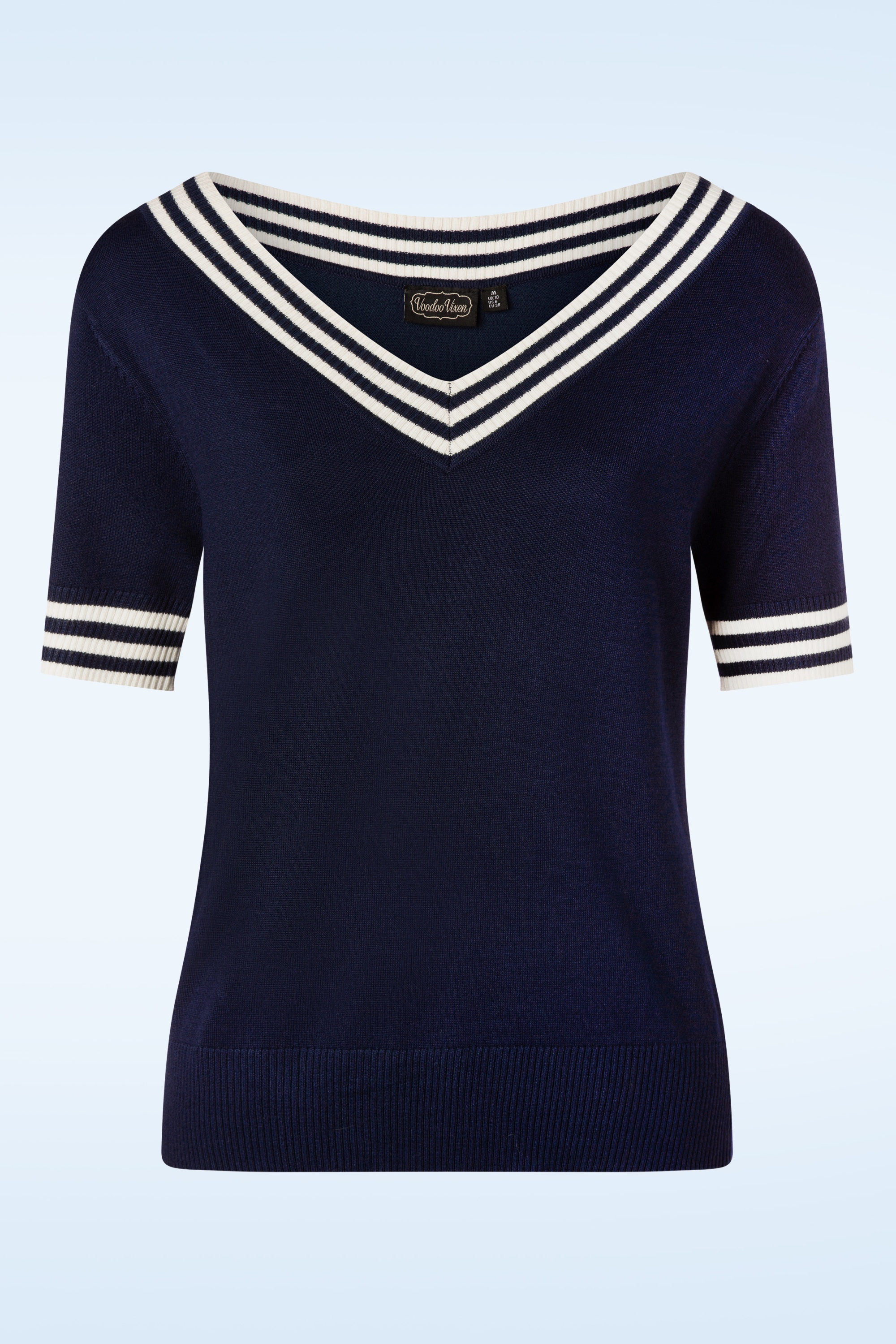 Vixen - Sally top met korte mouwen en gestreepte halslijn in marineblauw