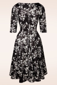 Topvintage Boutique Collection - TopVintage exclusive ~Adriana Roses Long Sleeve Swing Dress Années 50 en Noir 3