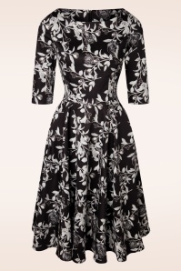 Topvintage Boutique Collection - TopVintage exclusive ~Adriana Roses Long Sleeve Swing Dress Années 50 en Noir 2