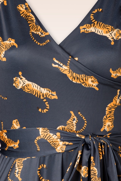 Vintage Chic for Topvintage - Tina Tiger Swingjurk in donkerblauw 4