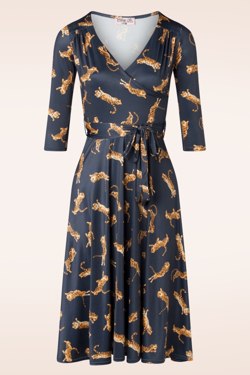 Vintage Chic for Topvintage - 50s Tina Tiger Swing Dress in Dark Blue
