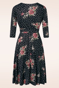 Vintage Chic for Topvintage - Caryl Polka Floral swing jurk in houtskool 2
