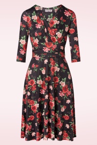 Vintage Chic for Topvintage - Carolina Floral Swing Dress Années 50 en Noir et Rouge