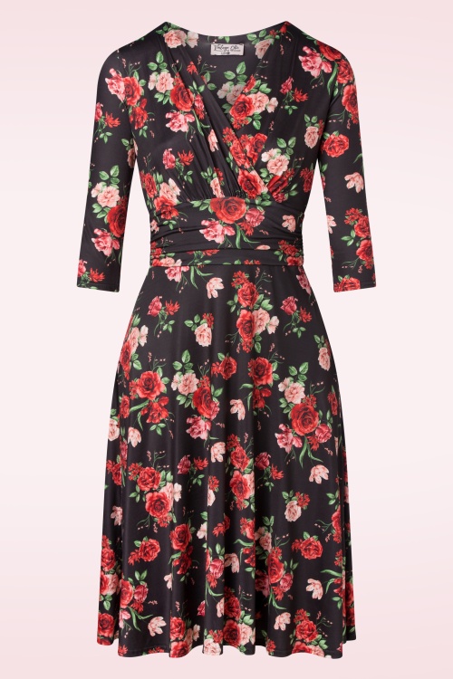 Vintage Chic for Topvintage - Carolina Floral Swing Dress Années 50 en Noir et Rouge