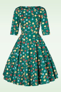 Topvintage Boutique Collection - TopVintage exclusive ~ 50s Adriana Gingerbread Long Sleeve Swing Dress in Green 4